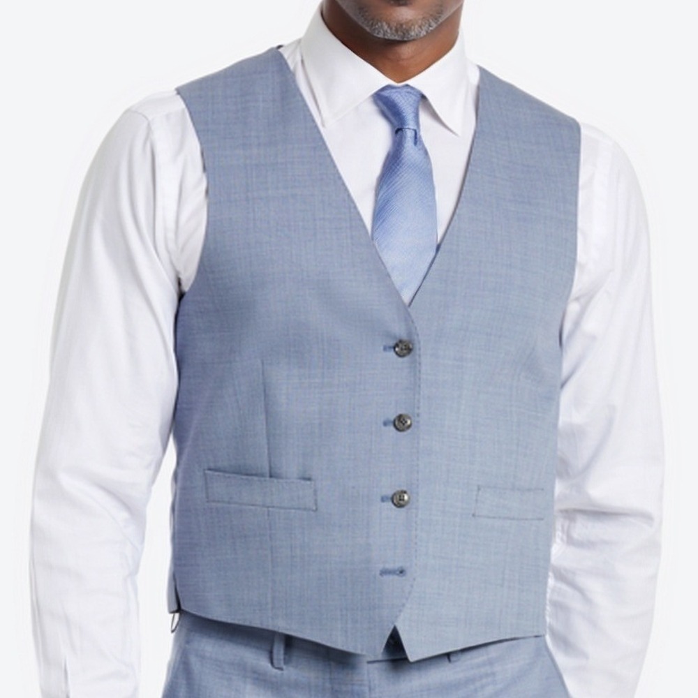 Calvin Klein Men Suit Vest Small Light Blue Textured Wedding Formal Waistcoat
